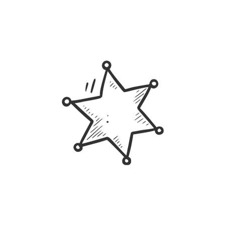 Hand drawn sheriff star element. Comic doodle sketch style. Cowboy, western concept icon. Isolated vector illustration.のイラスト素材