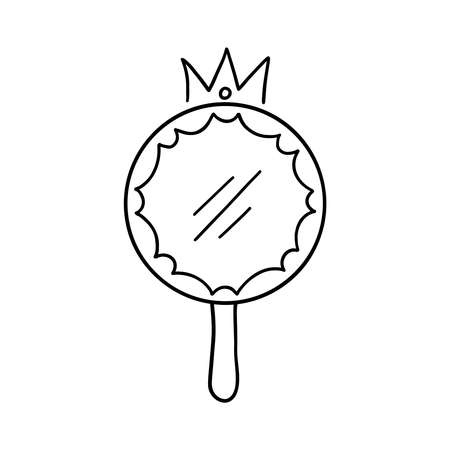 Princess crown mirror frame. Hand drawn doodle mirror with crown for baby princess decorate border. Vector illustration.のイラスト素材
