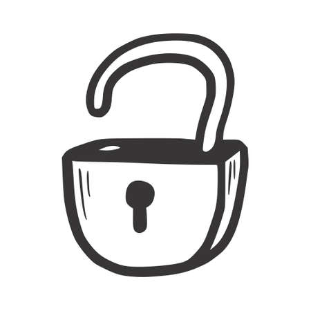 Lock security doodle. Hand drawn doodle sketch style. Drawing line simple padlock icon. Isolated vector illustration.のイラスト素材