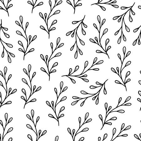 Black and white leaf seamless pattern. Doodle simple froral style. Leaf background vector illustrationのイラスト素材