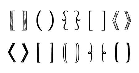 Hand drawn bracket, parenthesis element. Doodle sketch bracket for text, qoute decoration. Line, curly parenthesis shape. Vector illustration.のイラスト素材