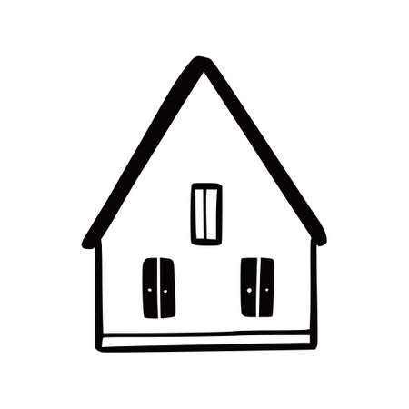 Hand drawn cute house. Doodle sketch style home. House building with window, roof. Vector illustration for home icon.のイラスト素材