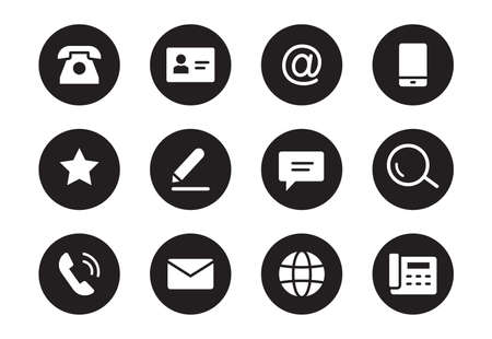 Phone, email contact icon. Mail, telephone adress, message symbol for website button. Black solid pictogram design style icon set. Vector illustration.のイラスト素材