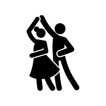 Dance couple stick figure icon. Black ballroom pictogram waltz, tango dancing man and woman. Vector illustration.のイラスト素材