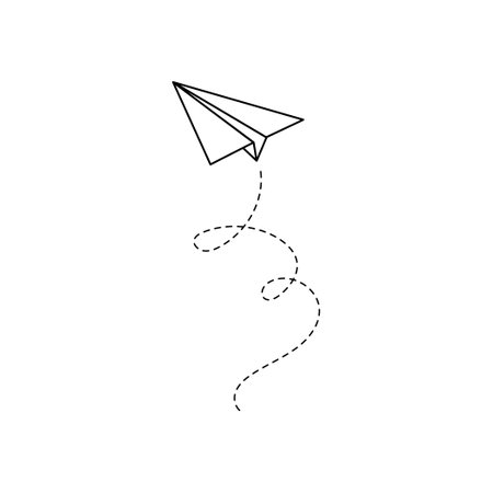 Paper airplane vector icon. Doodle outline style paper airplane. Simple origami aircraft element. Drawing doodle vector illustration.のイラスト素材