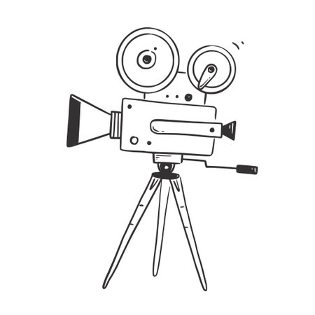 Retro video camera doodle. Hand drawn sketch style old camera isolated doodle drawing element. Vector illustrationのイラスト素材