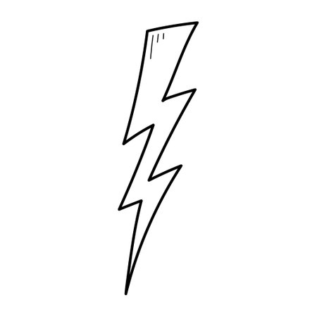 Hand drawn electric lightening element. Comic doodle sketch style. Thunderbolt for flash, energy concept icon. Vector illustration.のイラスト素材