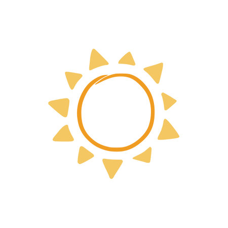 Doodle sun sketch illustration. Hand drawn cute orange sunshine. Scribble doodle children drawn style. Vector illustrationのイラスト素材