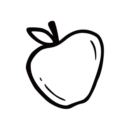 Hand drawn apple with leaf. Doodle sketch style. Drawing line simple apple icon. Isolated vector illustration.のイラスト素材