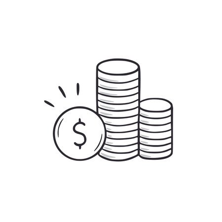 Money coin stack doodle. Dollar coin stack hand drawn sketch style icon. Finance success doodle drawn concept. Vector illustration.のイラスト素材