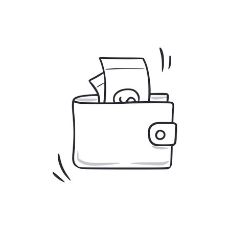 Money wallet doodle. Wallet dollar hand drawn sketch style icon. Profit, money safe doodle drawn concept. Vector illustration.のイラスト素材