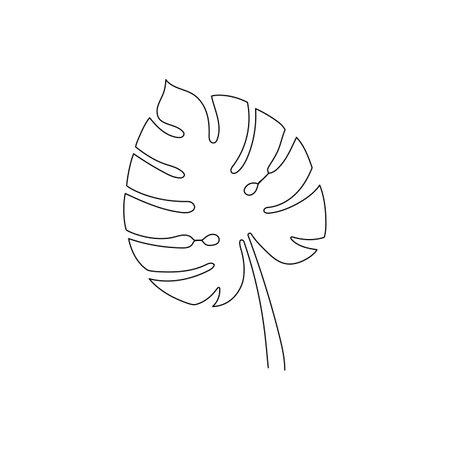 Line monstera leaf art. One continuous line art decorative monstera leaf draw. Editable stroke single tropical palm leaf element. Isolated vector illustrationのイラスト素材