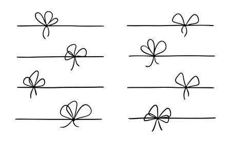 Bow gift ribbon line simple element set. Hand drawn doodle stroke ribbon bow. Elegant minimal line stroke style. Vector illustrationのイラスト素材