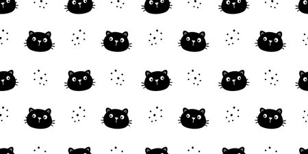 Cute cat face pattern seamless. Hand drawn sketch doodle kitty black face on white background. Cat element. Cute pet pattern. Vector illustration.のイラスト素材