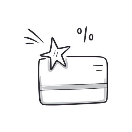 Bonus card doodle icon. Loyalty program coupon card hand drawn sketch style icon. Bonus earn, discount program doodle drawn concept. Vector illustration.のイラスト素材