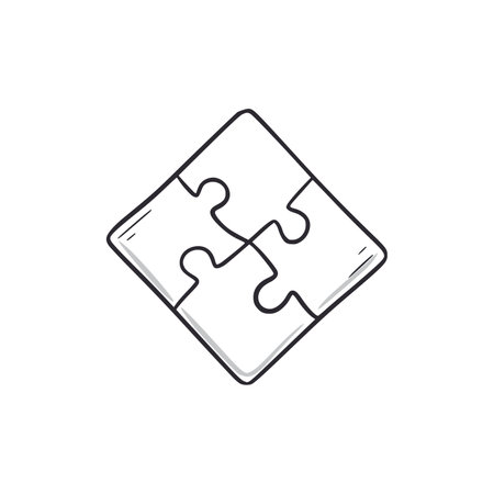 Puzzle piece doodle. Puzzle hand drawn sketch style icon. Teamwork, game doodle drawn concept. Vector illustration.のイラスト素材
