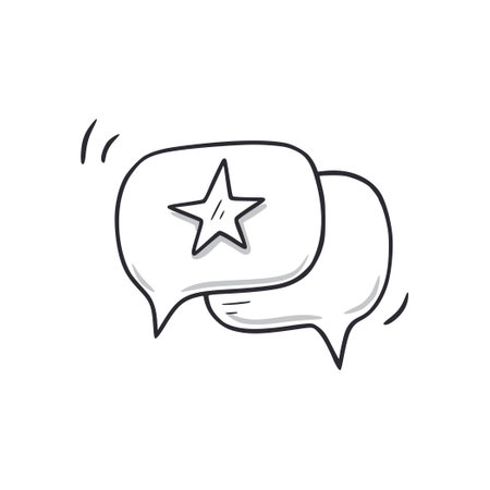 Customer experience feedback message doodle icon. Client positive star message hand drawn sketch style icon. Service experience feedback doodle drawn concept. Vector illustration.のイラスト素材