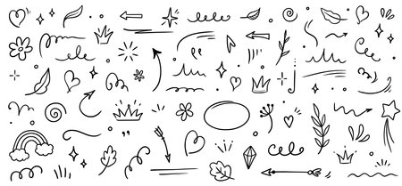 Sketch element line set. Abstract nature element decoration graphic icon set. Sketch hand drawn line element for brush, abstract decoration design. Vector illustrationのイラスト素材