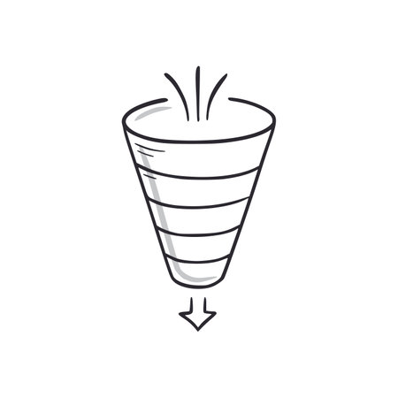 Sale, marketing funnel doodle. Funnel conversion hand drawn sketch style icon. Business marketing, sale filter doodle drawn concept. Vector illustration.のイラスト素材