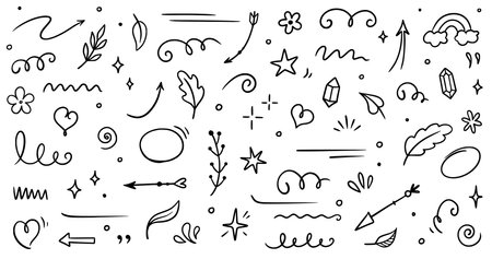 Sketch element line set. Abstract nature element decoration graphic icon set. Sketch hand drawn line element for brush, abstract decoration design. Vector illustrationのイラスト素材