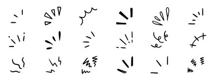 Doodle shine sunburst sparkle ray elements. Hand drawn pop surprise line frame for title headline illustration. Doodle vector illustrationのイラスト素材