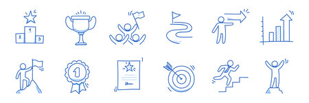 Success business career doodle icon. Success leader doodle line sketch award, certificate, trophy. Career, progress, winner concept icon. Outline editable pen stroke. Vector illustration.のイラスト素材