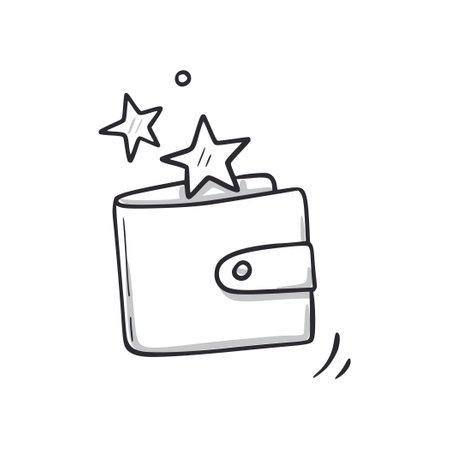 Bonus point wallet doodle icon. Reward bonus point wallet hand drawn sketch style icon. Loyalty program, gift doodle drawn concept. Vector illustration.のイラスト素材