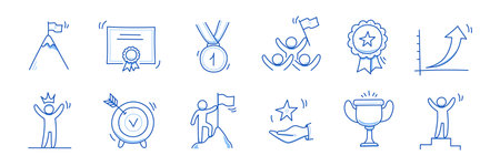 Winner award business doodle icon. Success leader doodle line sketch award, certificate, trophy. Victory, success, winner concept icon. Outline editable pen stroke. Vector illustrationのイラスト素材