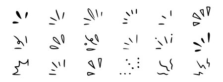 Doodle shine sunburst sparkle ray elements. Hand drawn pop surprise line frame for title headline illustration. Doodle vector illustrationのイラスト素材