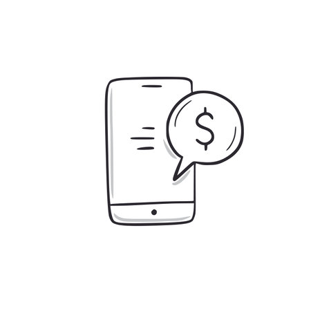 Phone money message doodle. Salary notification phone hand drawn sketch style icon. Bank message doodle drawn concept. Vector illustration.のイラスト素材