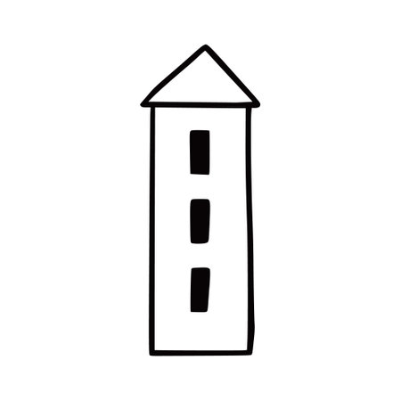 Doodle building. Hand drawn sketch style home. House building with window, roof. Vector illustration for building icon.のイラスト素材