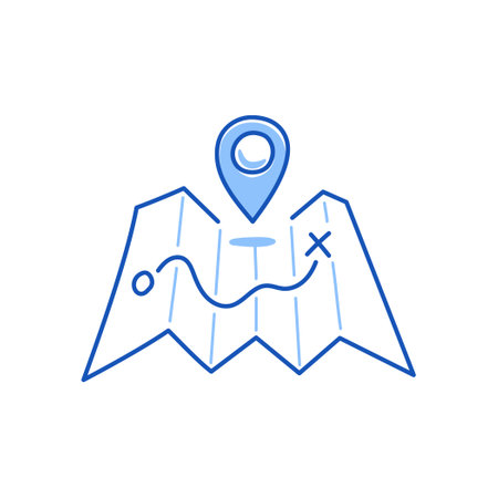 Location map pin gps doodle. Hand drawn sketch doodle style location map. Blue pen line stroke isolated element. Navigation, direction locator concept. Vector illustration.のイラスト素材