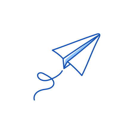 Paper airplane vector icon. Doodle outline style blue color paper airplane. Simple origami aircraft element. Drawing doodle vector illustration.のイラスト素材