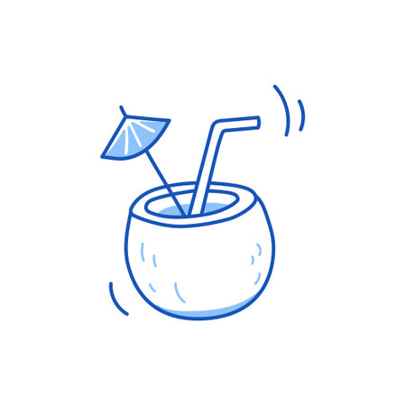 Drink cocktail, juice doodle. Hand drawn sketch doodle style drink cocktail, juice. Blue pen line stroke isolated element. Summer cocktail, juice concept. Vector illustration.のイラスト素材