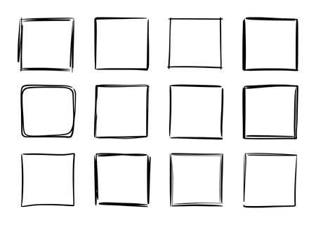 Hand drawn sketch frame vector. Simple doodle rectangle pencil frame border shape. Hand drawn doodle scribble border element for text quote template. Pencil brush stroke style. Vector illustrationのイラスト素材