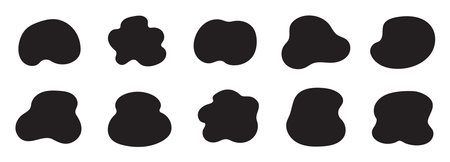 Organic blob shape, abstract amoeba, irregular fluid element set. Simple flat abstract splodge, amoeba blob, liquid shape graphic design element. Vector illustrationのイラスト素材