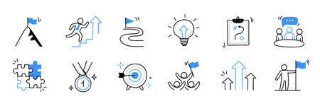 Business progress, challenge doodle icon set. Hand drawn sketch business opportunity, career progress, professional goal cute trendy doodle icon. Career talent, leader concept. Vector illustrationのイラスト素材