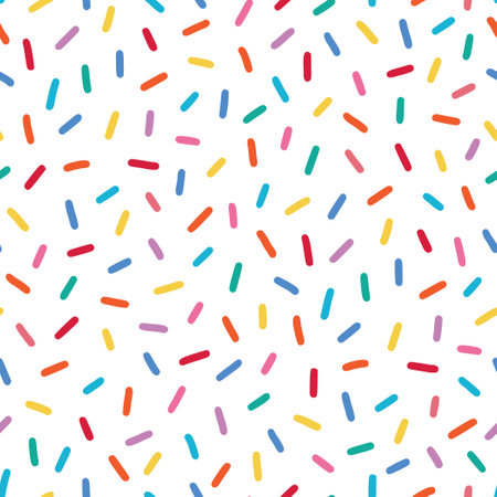 Donut, sweet confetti background. Sweet cake, donut confetti texture, seamless pattern. Colorful candy topping seamless background wallpaper. Vector illustrationのイラスト素材