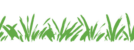 Grass doodle ink brush sketch seamless field border. Hand drawn vector grass field grunge texture brush background. Doodle herb, organic seamless pattern elements. Vector illustrationのイラスト素材
