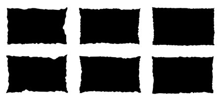 Rough edge rectangle shape collage. Paper torn, jagged edge rectangle frame set. Grunge, old vintage black border collage. Black ripped papers silhouettes. Vector illustration.のイラスト素材