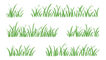 Grass doodle ink brush sketch set. Hand drawn vector grass field grunge texture brush background. Doodle herb, organic pattern elements. Vector illustrationのイラスト素材