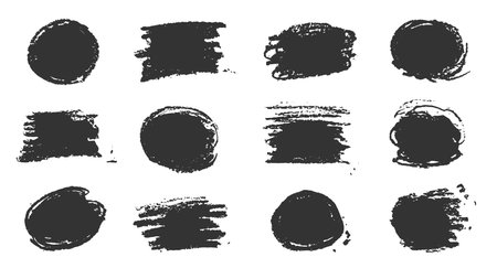 Chalk texture stain set. Hand drawn chalk background doodle effect stain collection for crayon brush design, scratch frame shape. Crayon texture pencil effect. Vector illustration.のイラスト素材