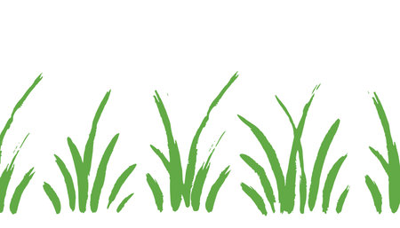 Grass doodle ink brush sketch seamless field border. Hand drawn vector grass field grunge texture brush background. Doodle herb, organic seamless pattern elements. Vector illustrationのイラスト素材