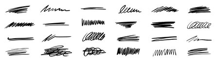 Line brush marker, pen, pencil stroke vector. Line brush marker scribble sketch underline. Hand drawn doodle pencil scratch mark. Scrawl texture underline effect. Vector illustration.のイラスト素材