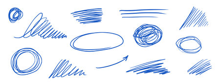 Scratch pen line scribble pencil vector. Scratch texture, pen line sketch mark, brush stroke. Hand drawn doodle grunge graffiti texture marker stroke. Pencil scrawl effect. Vector illustrationのイラスト素材