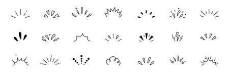 Line explosion surprise burst ray icon elements. Hand drawn explosion surprise line icon for title headline illustration. Doodle exclamation confetti vector illustration.のイラスト素材