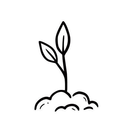 Hand drawn plant sprout with leaf. Doodle sketch style. Drawing line grow sprout icon. Isolated vector illustration.のイラスト素材