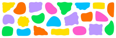 Abstract organic shape round irregular form set. Liquid organic blob curve fluid shape figure. Abstract liquid bubble, wavy different form. Soft round oval pattern background. Vector illustrationのイラスト素材