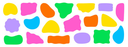 Abstract organic shape round form set. Liquid organic blob curve shape figure. Abstract liquid bubble, wavy different form. Soft round oval pattern background. Vector illustrationのイラスト素材