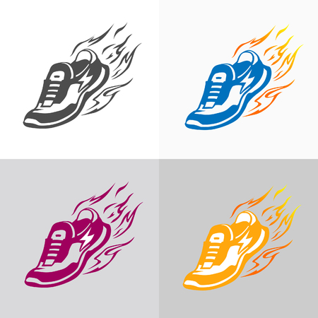 Sport and fitness logo. Running shoe icons.のイラスト素材